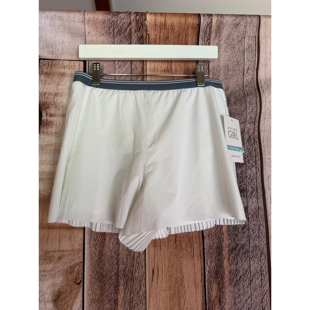 Athleta Girl Pleat Perfect Short Tennis Golf Sporty Pickleball White XL 14 NWT